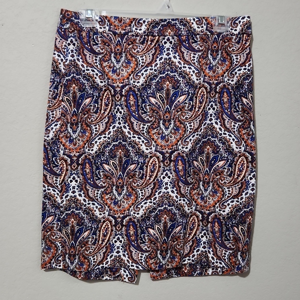 J Crew Skirt Womens Size 6 The Pencil Skirt Paisley Floral Blue Red White